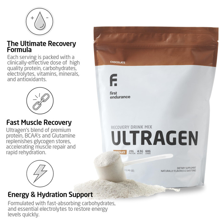 FIRST ENDURANCE Ultragen Workout Recovery Drink Powder, Protein Mix, Boosts