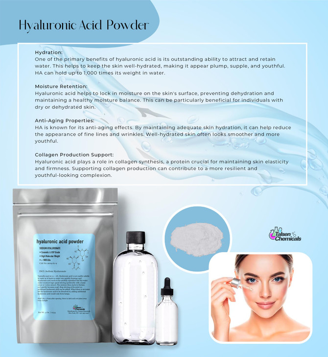 Talsen Chemicals Pure Hyaluronic Acid Powder (0.52 oz. / 15 Grams) 1800 kDa+