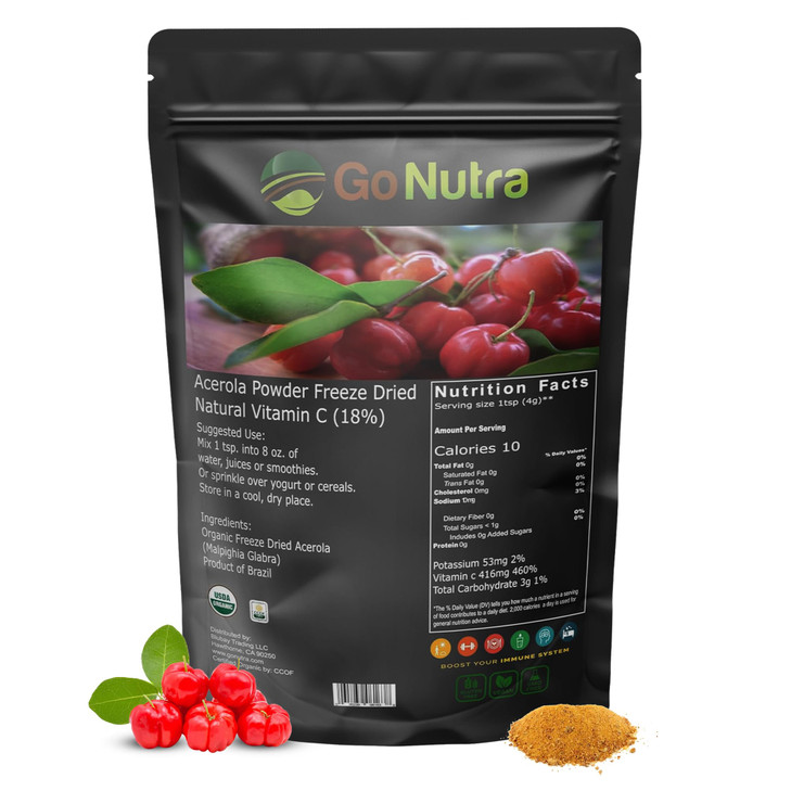 Go Nutra Acerola Powder Organic Freeze Dried 18% Vitamin C Powder Brazil Origin