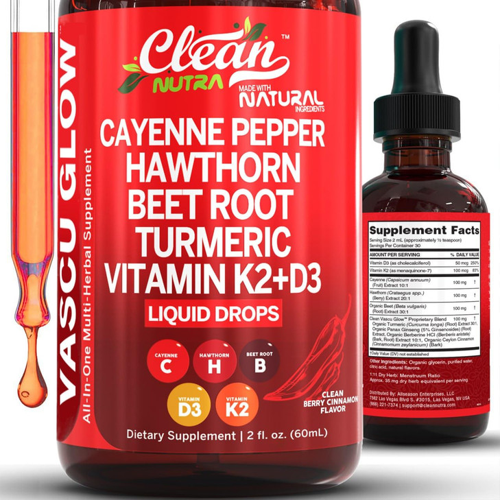 Clean Nutra Cayenne Pepper Drops Supplement Liquid + Hawthorn Berry, Vitamin D3