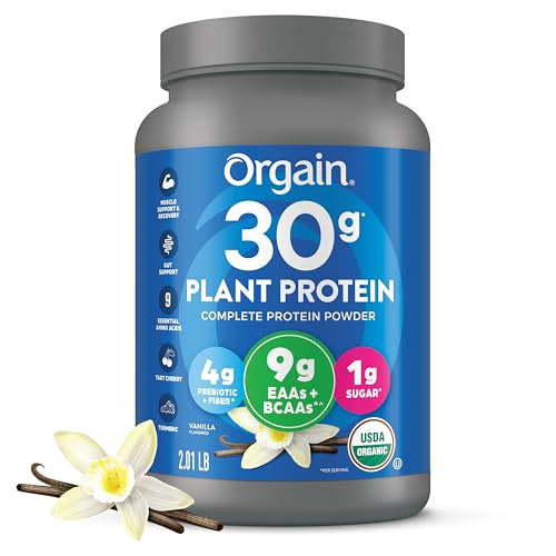 Orgain Organic 30g Vegan Plant Protein Powder, Vanilla, 9g EAAs + BCAAs, High