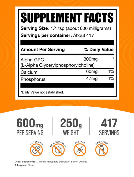 BulkSupplements.com Alpha GPC Powder - Choline Supplements, Alpha GPC 300mg