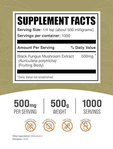 BulkSupplements.com Black Fungus Mushroom Extract Powder