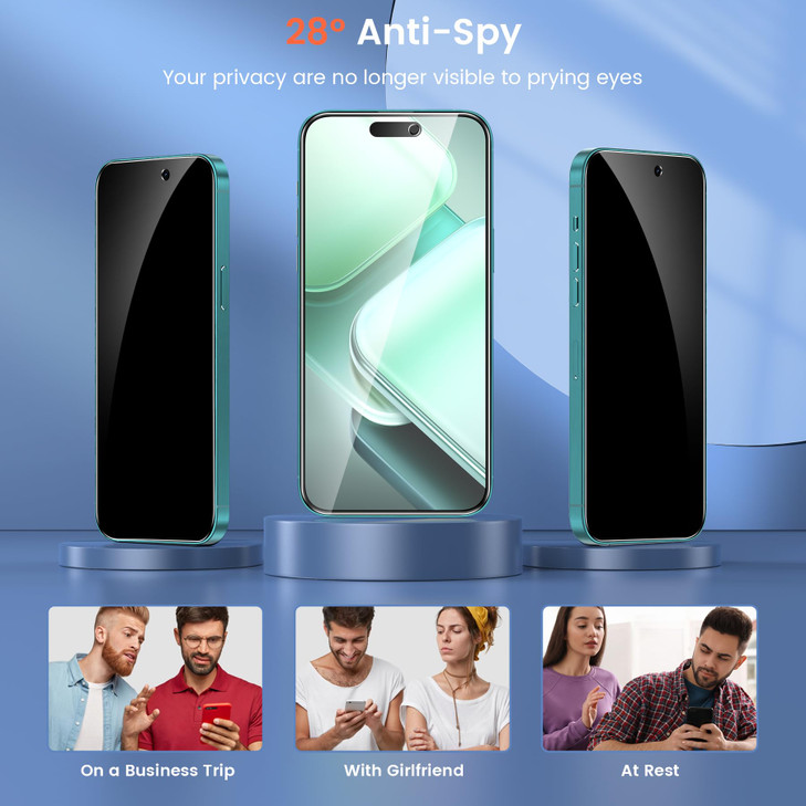 Fotbor for 2Pack iPhone 16 Plus Privacy Screen Protector with 2Pack Camera Lens Protector, Anti Spy 9H+ Tempered Glass with Easy Installation Kit, No