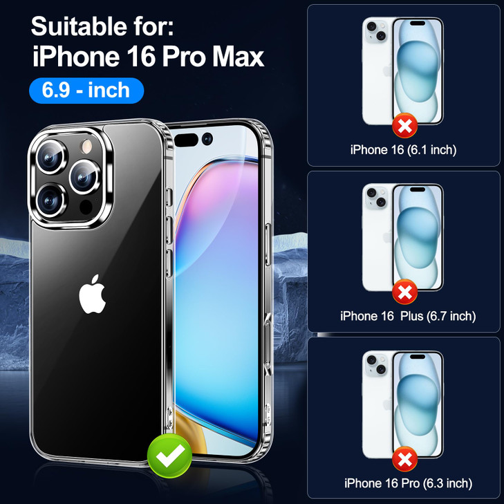xiwxi for iPhone 16 Pro Max Case,with Screen Protector+Camera Lens Protector,Non-Yellowing,Military-Grade Drop Protection,Perfect Handfeel,Shockproof