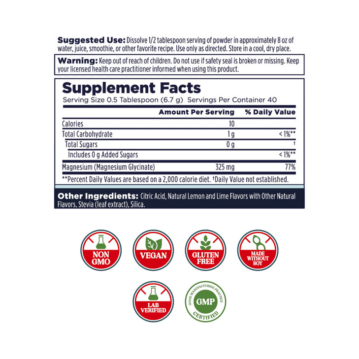 KAL Calming Magnesium Powder - Lemon Lime Flavor Magnesium Supplement