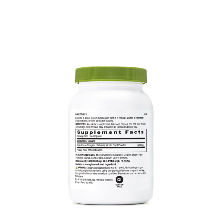 GNC SuperFoods Spirulina Whole Plant Powder Capsules, 100 Capsules, 100 Servings