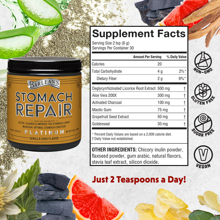 Barlean's Stomach Repair Gut Health Powder Supplement, Fiber and Digestive