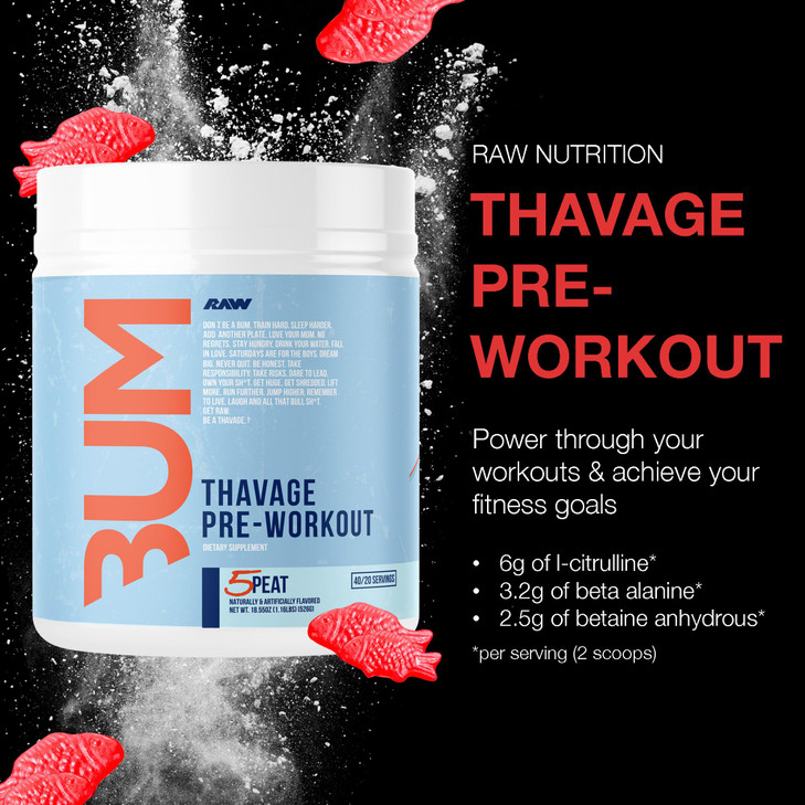 RAW Pre Workout Powder, Thavage (Lemonade)