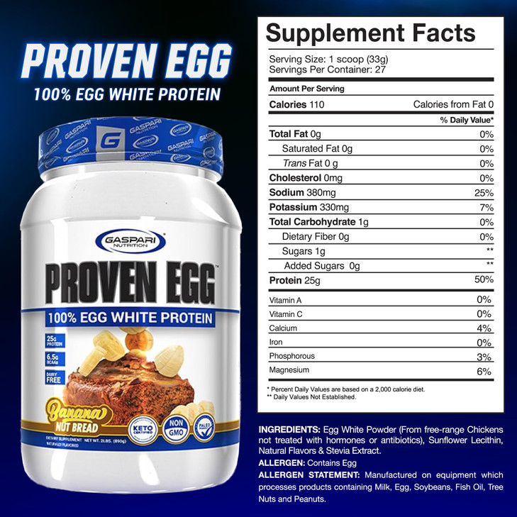 Gaspari Nutrition Proven Egg, 100% Egg White Protein, 25g Protein, Keto