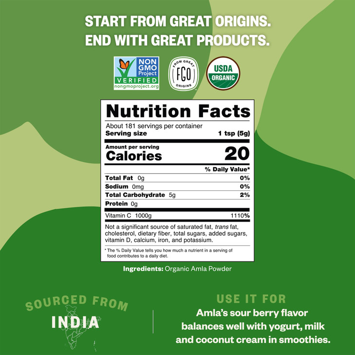 FGO Organic Amla Powder, 2 Pound / 32oz, USDA Organic Indian Gooseberry