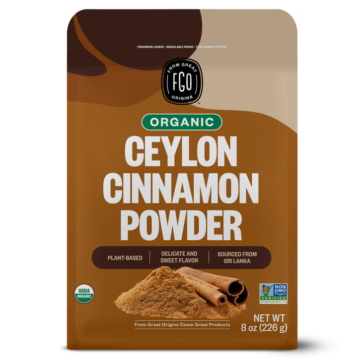 FGO Organic Ceylon Cinnamon Powder, 8oz Pure Sri Lanka Cinnamon for Spice &