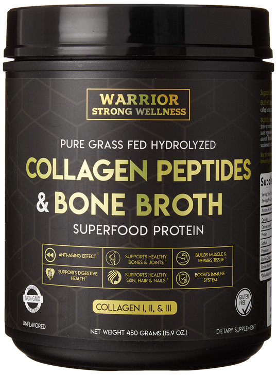 Warrior Strong Wellness Premium Collagen Peptides Bone Broth Powder: Grass Fed