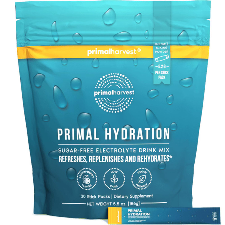 Primal Harvest Electrolytes Powder Packets Primal Hydration, Easy Open Packets