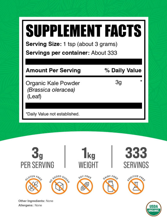 BulkSupplements.com Organic Kale Powder - Greens Powder, Superfood Supplement