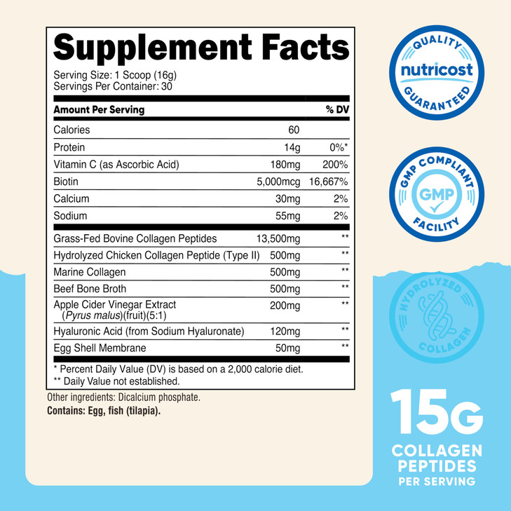 Nutricost Multi Collagen Protein Complex (Unflavored, 30 Servings)
