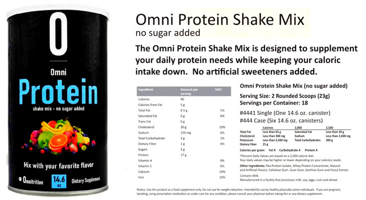 Omnitrition Omni Protein Shake Mix (No Sugar Added), Unflavored, 14.6 oz