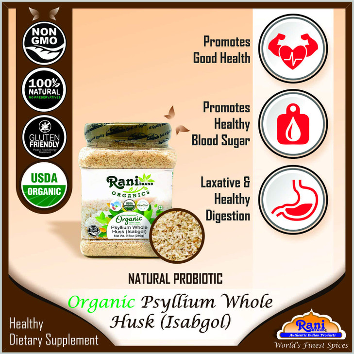 Rani Organics Psyllium Whole Husk Powder (Isabgol), Dietary Fiber Supplement