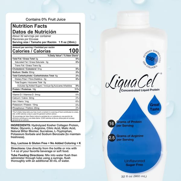 LiquaCel Concentrated Liquid Protein, Unflavored, Ready-to-Drink, 16g Hydrolyzed