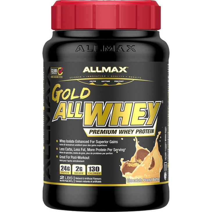 ALLMAX Gold ALLWHEY, Peanut Butter - 2 lb - 24 Grams of Protein Per Scoop