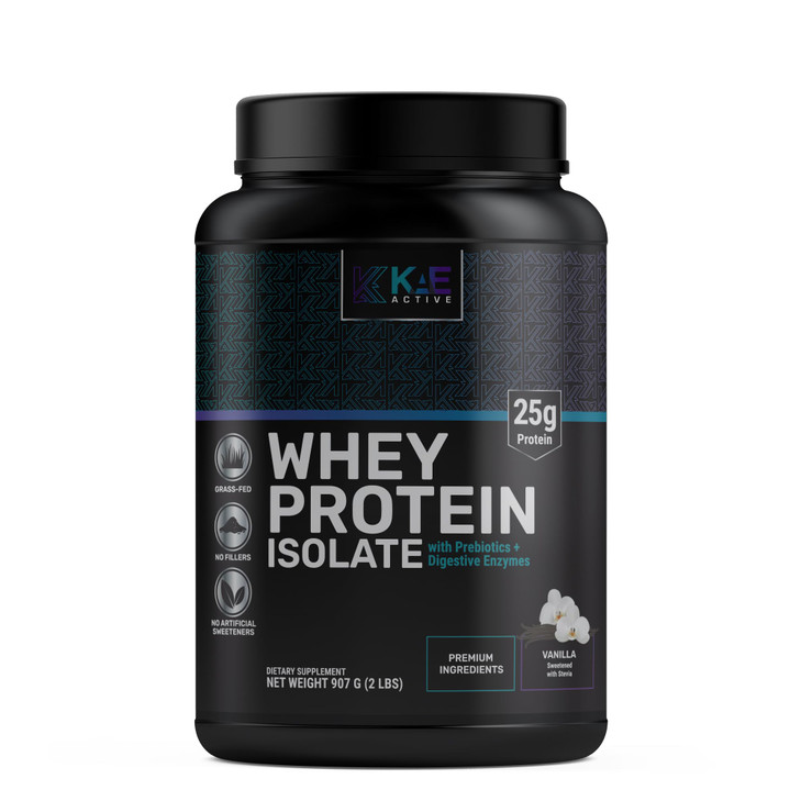 KAE Active Easily Digestible Vanilla Grass-Fed Whey Protein Isolate Powder.
