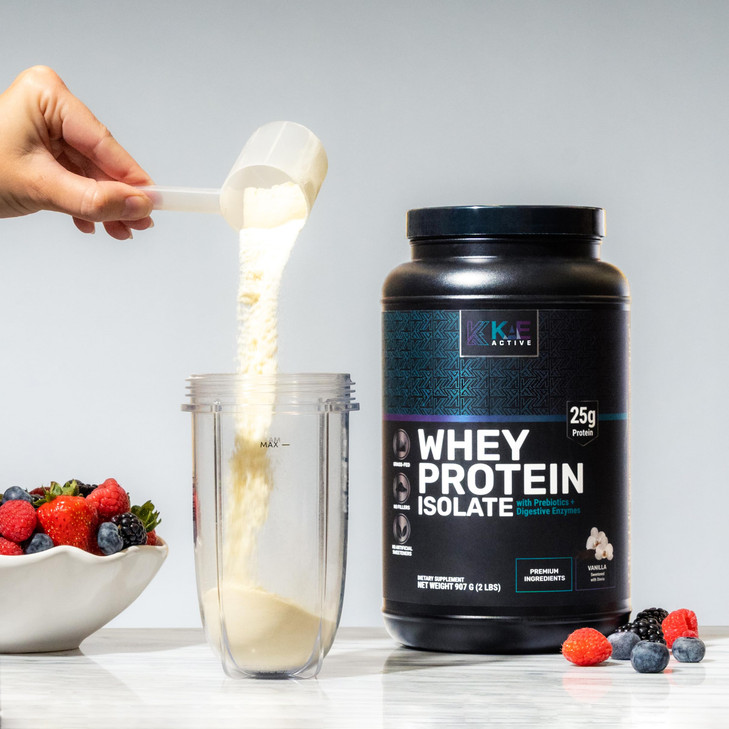 KAE Active Easily Digestible Vanilla Grass-Fed Whey Protein Isolate Powder.