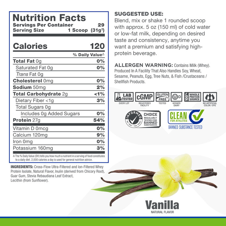 ALLMAX ISONATURAL Whey Protein Isolate, Vanilla - 2 lb
