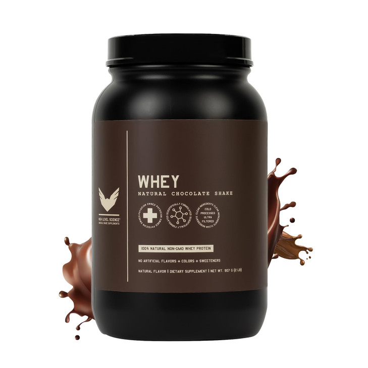 High Level Whey Protein Powder Stevia Sweetened, Natural Chocolate Shake, 24g