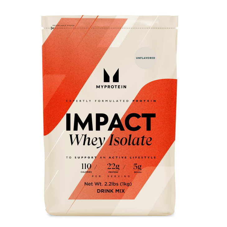 Myprotein Impact Whey Protein Isolate, 2.2 Lbs (40 Servings) Unflavored, 22g
