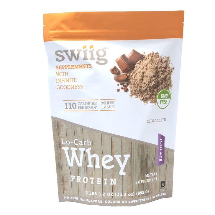 swiig Lo-Carb Whey Protein Powder, Chocolate, Isolate, No Artificial Flavors