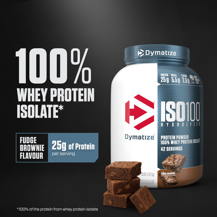 Dymatize ISO100 Whey Protein Powder Isolate, Fudge Brownie, 25g of Protein, 3
