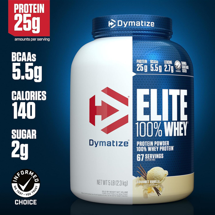 Dymatize Elite 100% Whey Protein Powder, Vanilla, 25g of Protein, 5.5g BCAAs