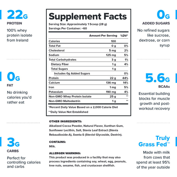 LEGION Whey+ Protein Whey Isolate from Grass Fed Cows (Chocolate, 60 Servings)