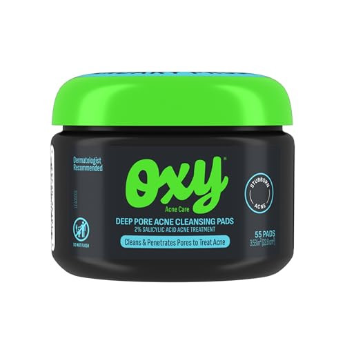 Oxy Deep Pore Acne Facial Cleansing Pads, Maximum Strength 2% Salicylic Acid Stubborn Acne Treatment, Fights Breakouts, Exfoliates, Unclogs Pores, Tr