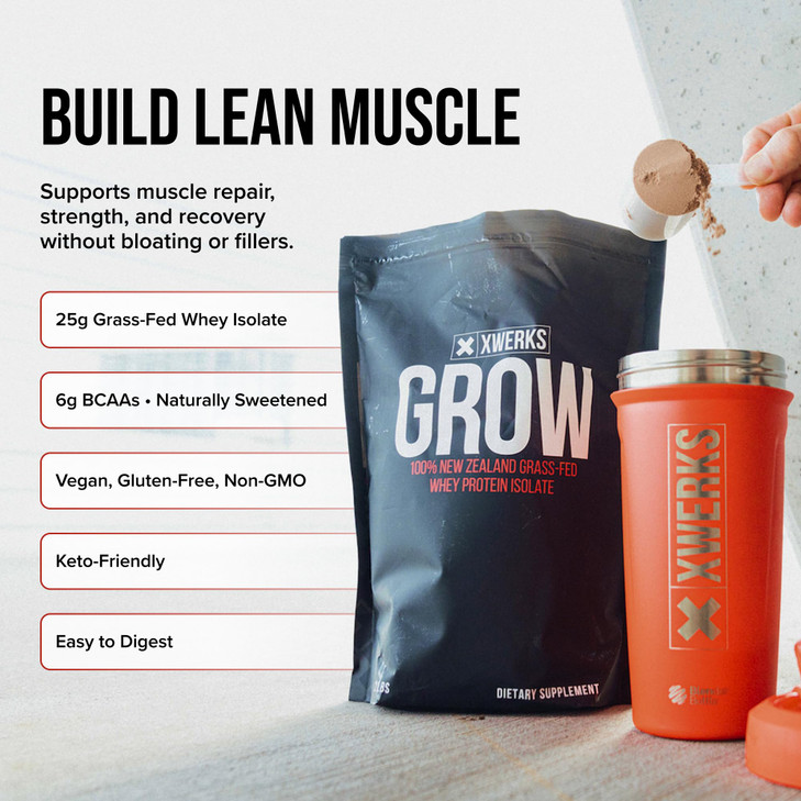 Xwerks Grow Whey Protein Powder, 25g Pure Isolate Protein from New Zealand Grass
