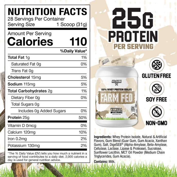 Axe & Sledge Farm Fed 100% Whey Protein Isolate - 25g Protein
