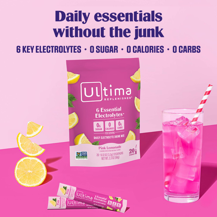Ultima Replenisher Daily Electrolyte Powder - Pink Lemonade, 20 Stickpacks