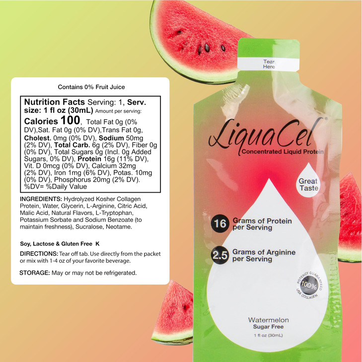 LiquaCel Concentrated Liquid Protein, Watermelon Flavor, 16g Hydrolyzed Collagen