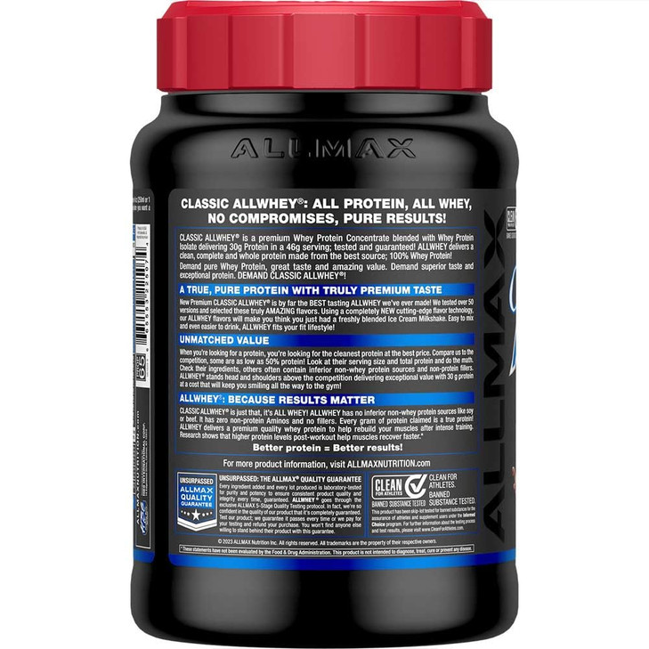 ALLMAX Classic ALLWHEY, Chocolate - 2 lb - 30 Grams of Protein Per Scoop