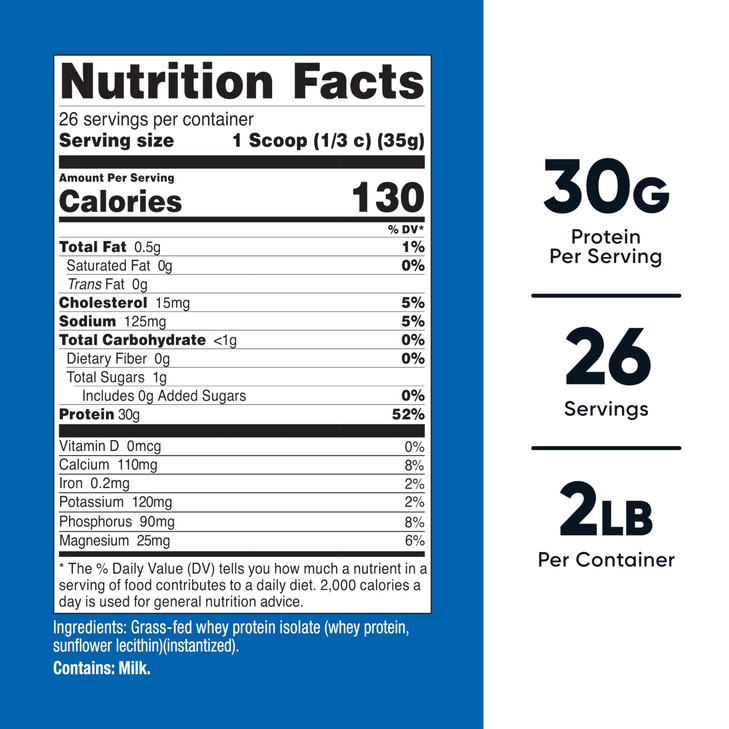 Nutricost Grass-Fed Whey Protein Isolate (Unflavored) 2LBS