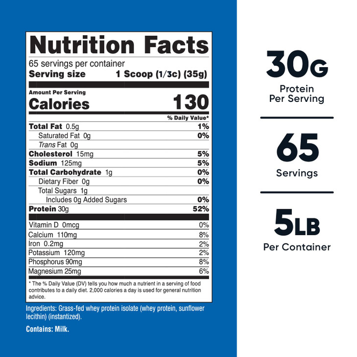 Nutricost Grass-Fed Whey Protein Isolate (Unflavored) 5LBS