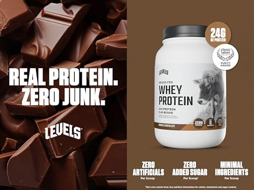 Levels Grass Fed Whey Protein Powder, No Artificials, 24G of Protein, Double