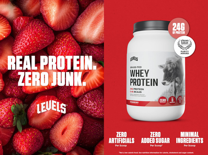 Levels Grass Fed Whey Protein Powder, No Artificials, 24G of Protein