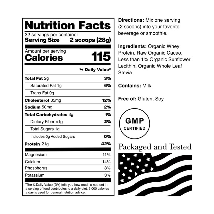NorCal Organic Chocolate Whey Protein - 100% USA Grass-Fed, USDA Certified