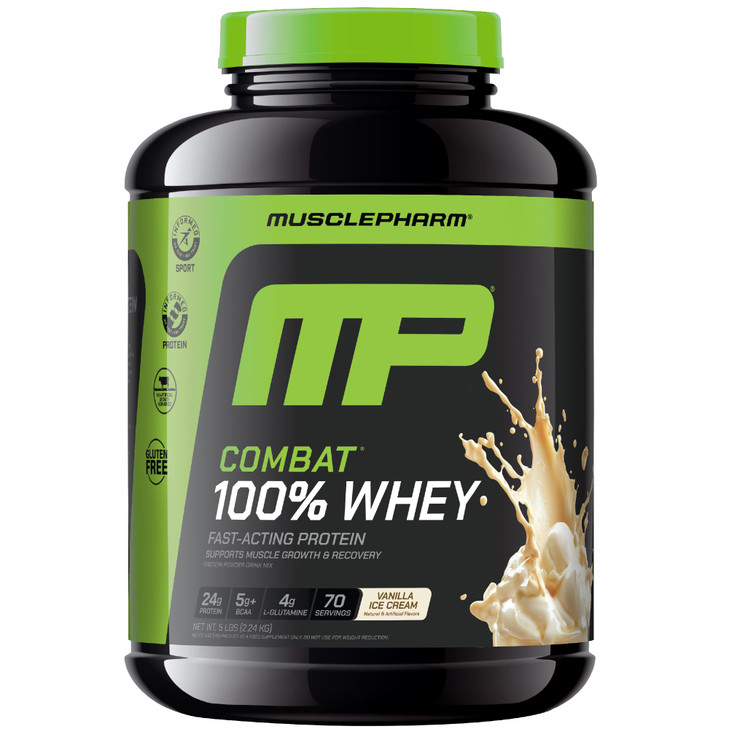 MusclePharm Combat 100% Whey Protein Powder, Vanilla Flavor, Fast Recovery &