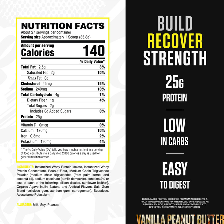 RYSE Loaded Protein Powder - Vanilla Peanut Butter