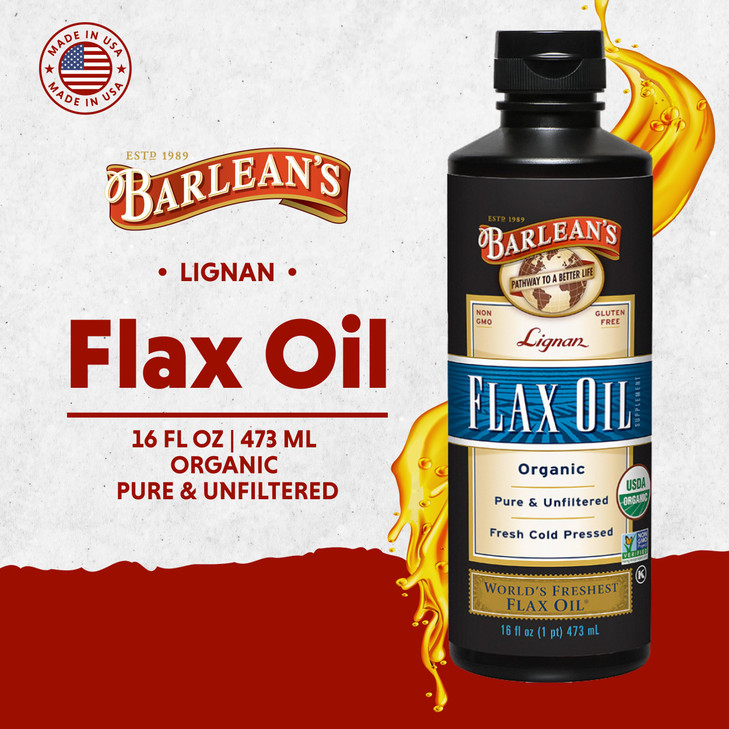 Barlean's Organic Lignan Omega 3 Flaxseed Oil Liquid Supplement for Men