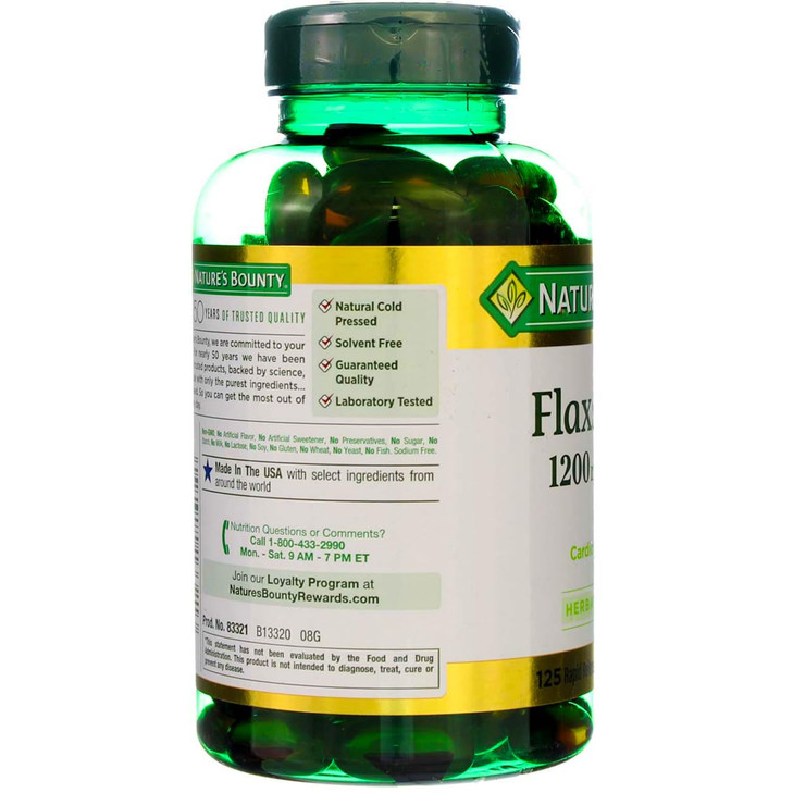 Nature's Bounty Flaxseed Oil 1200 mg, Rapid Release Softgels, Natural, White