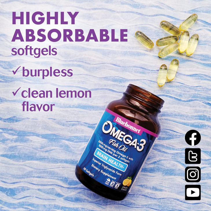 Bluebonnet Nutrition Omega-3 Brain Formula Natural Wild Caught Triglyceride Form