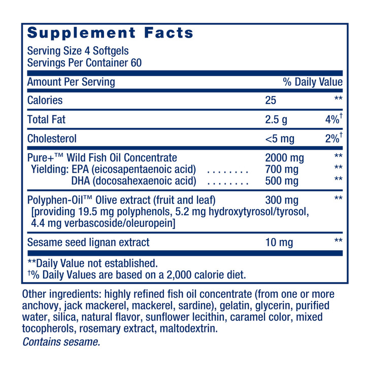 Life Extension Super Omega-3 EPA/DHA Fish Oil, Sesame Lignans & Olive Extract